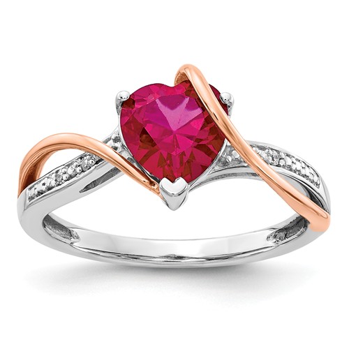 14k Two-Tone Gold 1.75 ct Lab Created Heart Ruby Ring with Diamonds