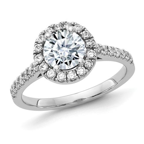 14k White Gold 1.4 ct Pure Light Moissanite Halo Ring