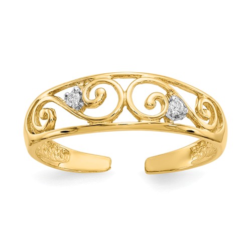 14k Yellow Gold .01 ct tw Diamond Scroll Design Toe Ring