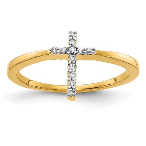 14k Yellow Gold .07 ct tw Diamond Cross Ring