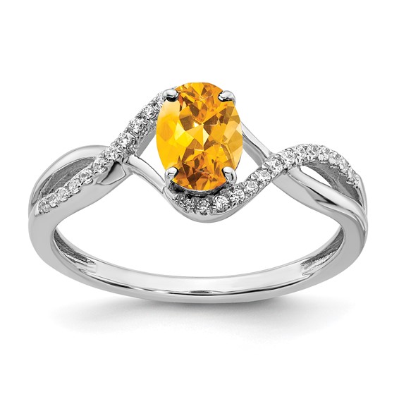 14k White Gold 2/3 ct Oval Citrine and Diamond Ring