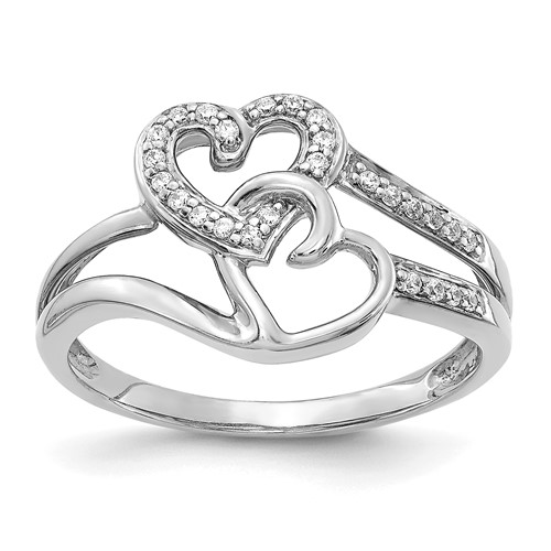 14k White Gold 1/10 ct tw Diamond Intertwined Hearts Ring