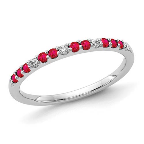 14k White Gold .15 ct Ruby Stackable Ring with Diamonds