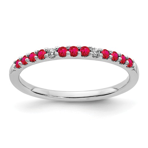 14K White Gold 1/4 ct tw Ruby Stackable Ring with Diamonds