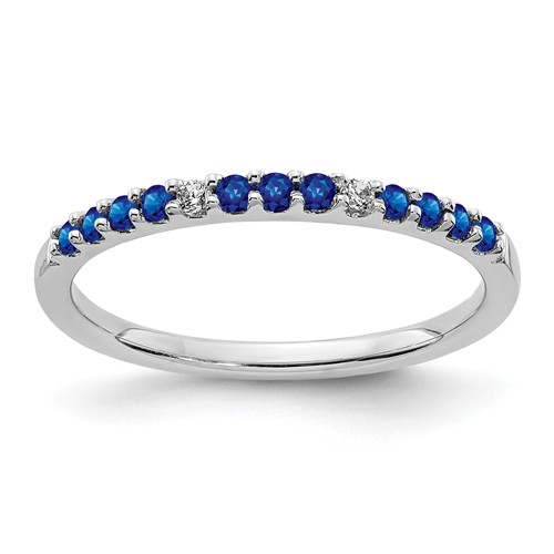 14K White Gold 1/4 ct tw Blue Sapphire Stackable Ring with Diamonds