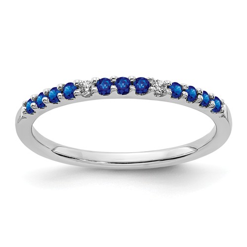 14K White Gold 1/4 ct tw Blue Sapphire Stackable Ring with Diamonds