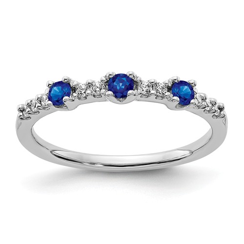 14k White Gold .30 ct 3-Stone Sapphire Stackable Ring with Diamonds