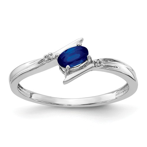14k White Gold .40 ct Oval Sapphire Bypass Ring with Diamonds