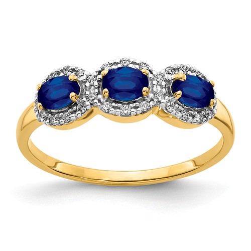 14k Yellow Gold .75 ct 3-Stone Oval Sapphire Ring with Diamonds
