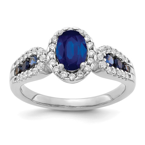 14k White Gold 1.3 ct Oval Sapphire Fancy Ring with Diamonds