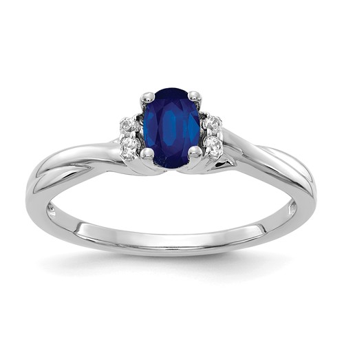 14K White Gold 2/5 ct tw Oval Sapphire Ring with Four Diamonds