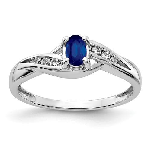 14k White Gold 0.5 ct Oval Sapphire Bypass Ring with Diamond Accents