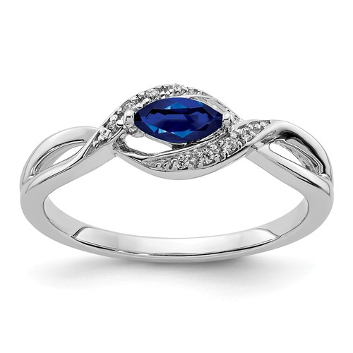 14k White Gold 0.25 ct Sideways Marquise Sapphire Ring with Diamonds