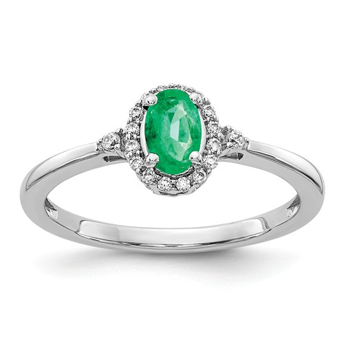 14K White Gold 2/3 ct tw Oval Emerald Halo Ring with Diamonds