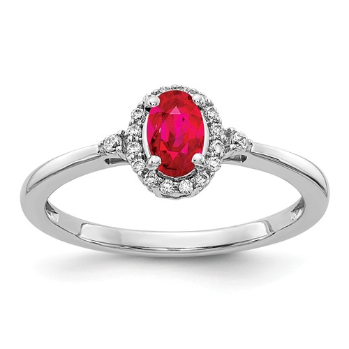 14K White Gold 2/3 ct tw Oval Ruby Halo Ring with Diamonds