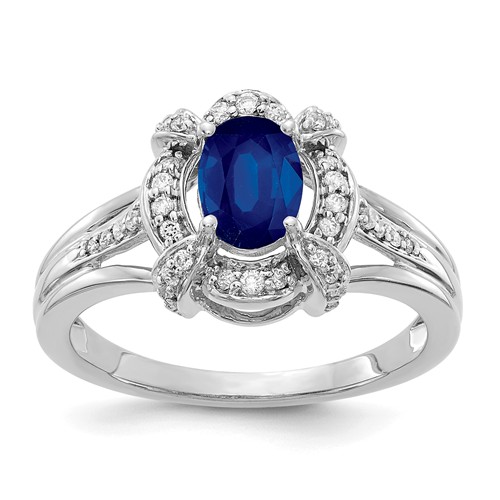 14k White Gold 1 ct Oval Sapphire Ring with Diamonds