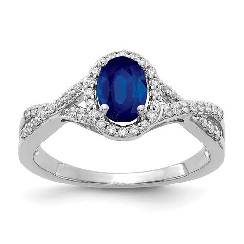 14K White Gold 1 ct tw Oval Sapphire Ring with Diamonds