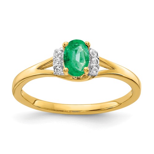 14k Yellow Gold .45 ct Oval Emerald Ring with Diamond Accents