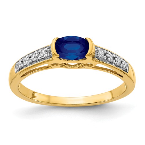 14k Yellow Gold Sideways .66 ct Oval Sapphire Ring with Diamonds