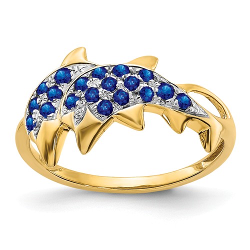 14k Yellow Gold .35 ct Sapphire Dolphin Ring with Diamonds