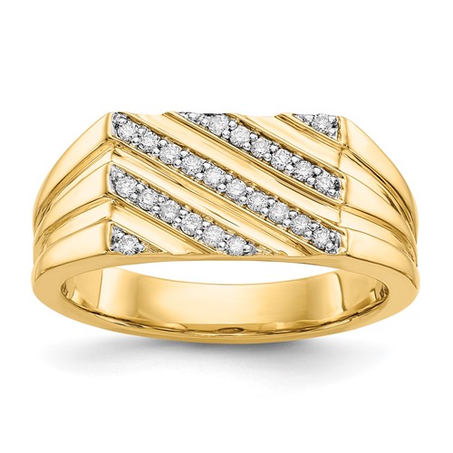 14k Yellow Gold Men's 1/4 ct tw Diamond Ring with Grooves