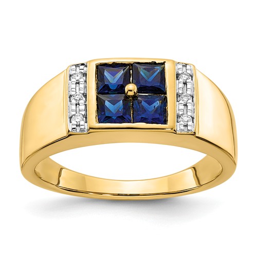 14k Yellow Gold Men's 1.4 ct tw Created Sapphire And Diamond Ring