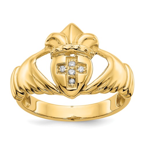 14k Yellow Gold Men's .05 ct tw Diamond Claddagh Ring