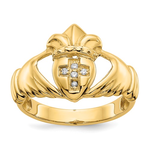 14k Yellow Gold Men's .05 ct tw Diamond Claddagh Ring