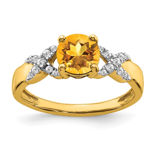 14k Yellow Gold 1 ct Citrine Ring with Diamond Accents