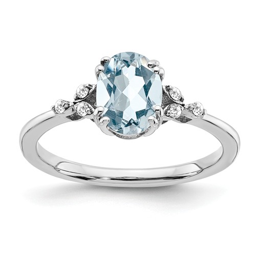 Sterling Silver 1.25 ct tw Oval Aquamarine Ring with Diamonds