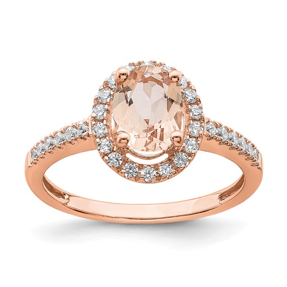 14k Rose Gold 1.2 ct Oval Morganite Halo Ring with Diamond Accents