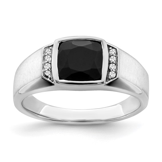 14k White Gold Men's 3 ct Black Onyx Ring with Diamond Accents