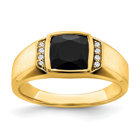 14k Yellow Gold Men's 3 ct Black Onyx Ring with Diamond Accents