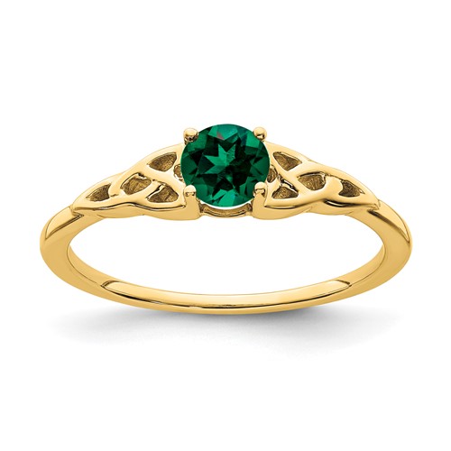 14k Yellow Gold Created Emerald Celtic Knot Ring