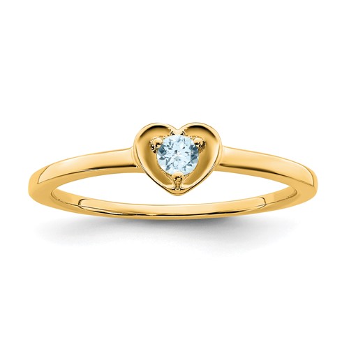 14k Yellow Gold Round Aquamarine Heart Ring