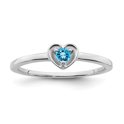 14k White Gold Round Blue Topaz Heart Ring