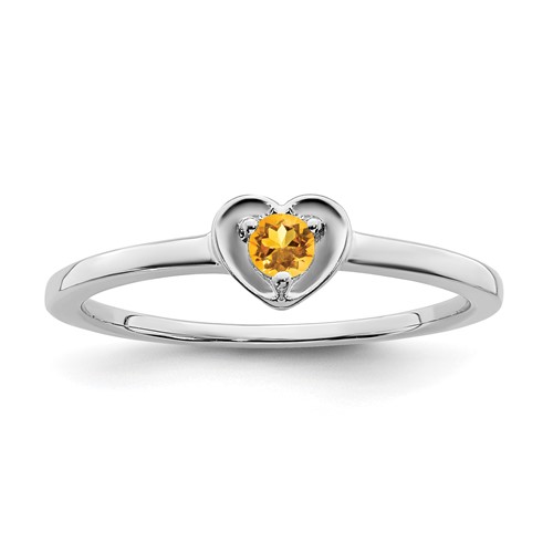 14k White Gold Round Citrine Heart Ring