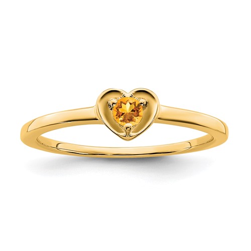 14k Yellow Gold Round Citrine Heart Ring