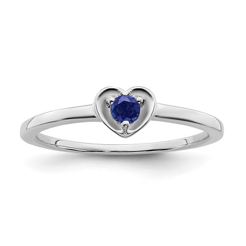 14k White Gold Round Created Sapphire Heart Ring