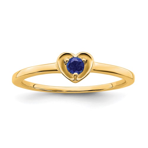 14k Yellow Gold Round Created Sapphire Heart Ring