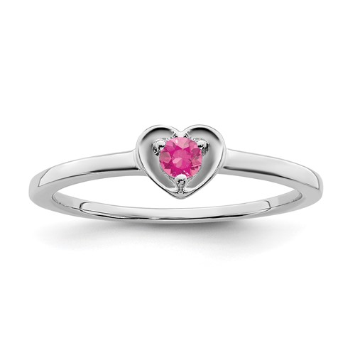 14k White Gold Round Pink Tourmaline Heart Ring