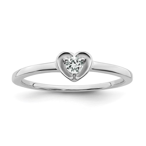 14k White Gold Round White Topaz Heart Ring