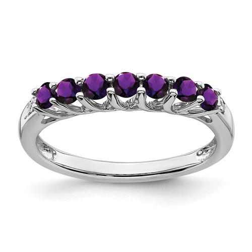 14k White Gold Amethyst 7-stone Ring With Diamond Accents