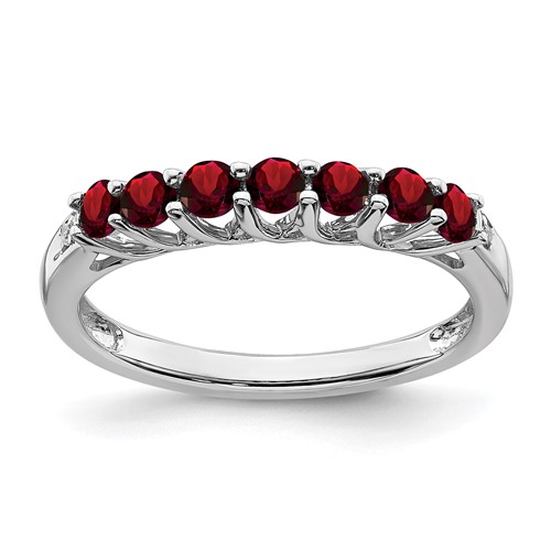 14k White Gold Garnet 7-stone Ring With Diamond Accents