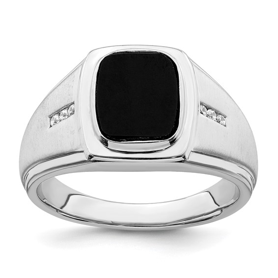 14k White Gold Men's 3.5 ct Cushion Cut Onyx Ring With Diamonds