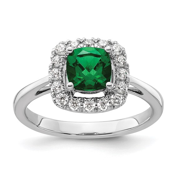 14k White Gold 0.85 ct Created Emerald Ring with Lab Grown Diamonds