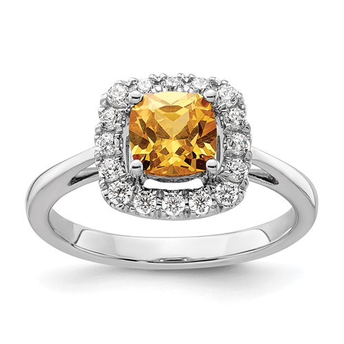 14k White Gold 0.9 ct Cushion-cut Citrine and Lab Grown Diamond Halo Ring