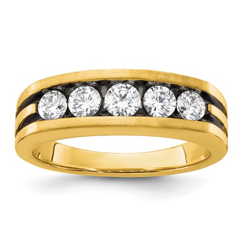 14k Yellow Gold Men's 1 ct tw Lab Grown Diamond Ring with Black Rhodium