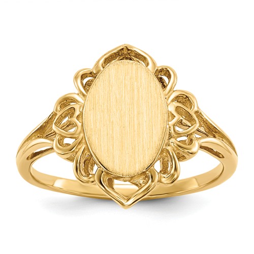 Ladies' Signet Ring with Hearts Border 14k Yellow Gold