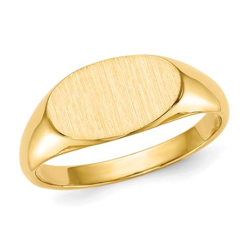 14k Yellow Gold Small Sideways Oval Signet Ring with Solid Back